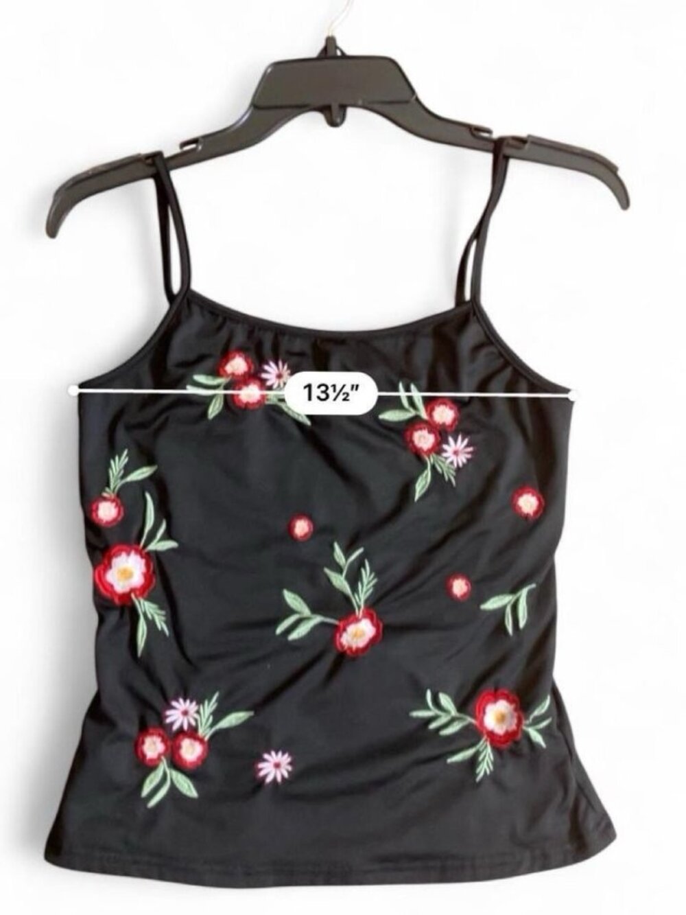 Emery Rose Black Floral Embroidered Cami Tank Top Size Small - Picture 6 of 7